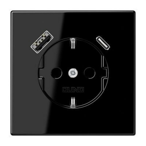 Prise De Courant Schuko Avec Chargeur USB Safety Noir JUNG GroupSumi