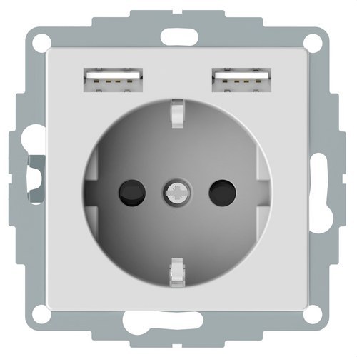 Enchufe Schuko 16a Con 2 Usb 5v 2.1a Con Marco Policarbonato Blanco con